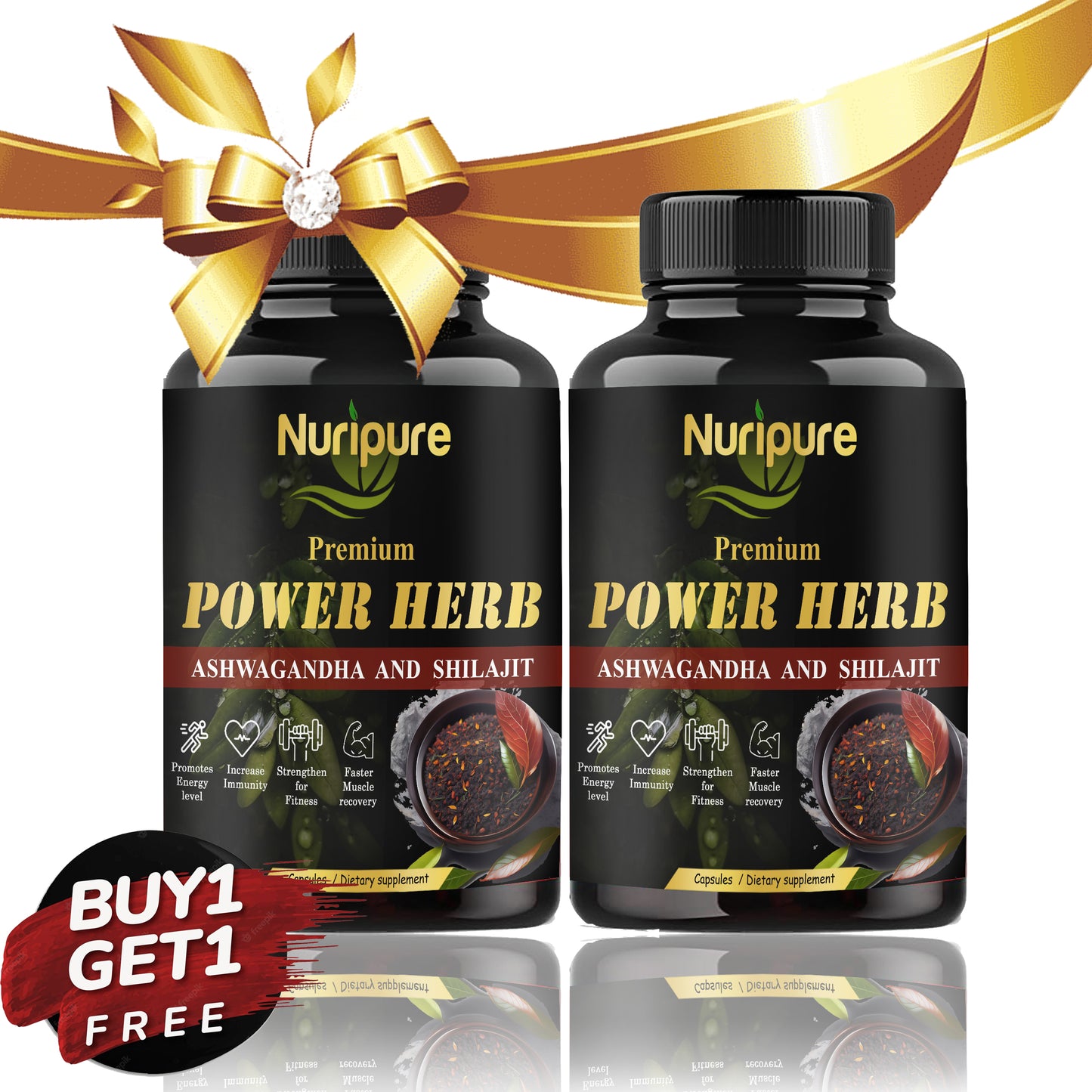 Nuripure Power Herb 100% Pure Himalayan Original Certified Tested Shilajit 60 Capsules ( No Side Effects) Cash On Delivery