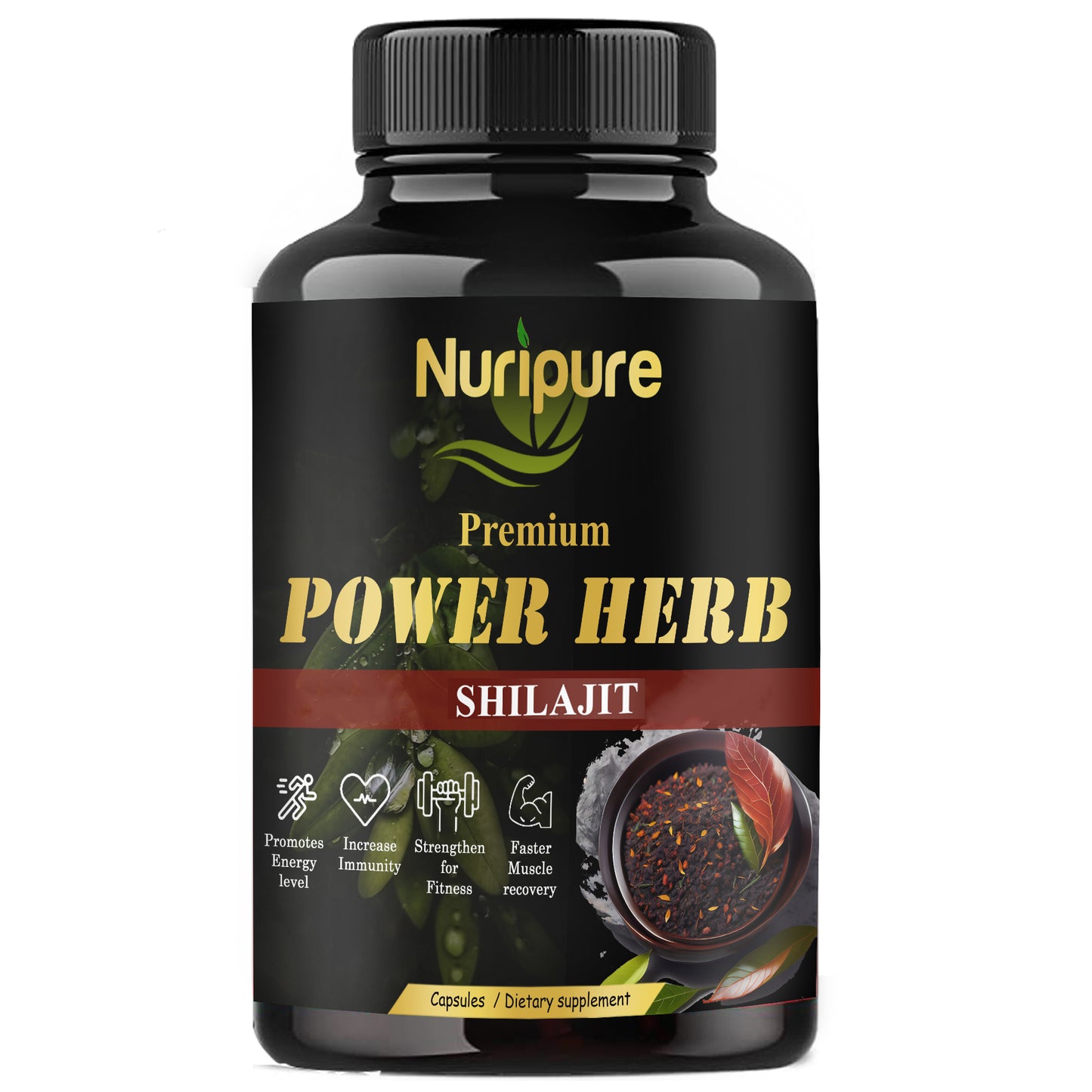 Nuripure Power Herb 100% Pure Himalayan Original Certified Tested Shilajit 60 Capsules ( No Side Effects) Cash On Delivery